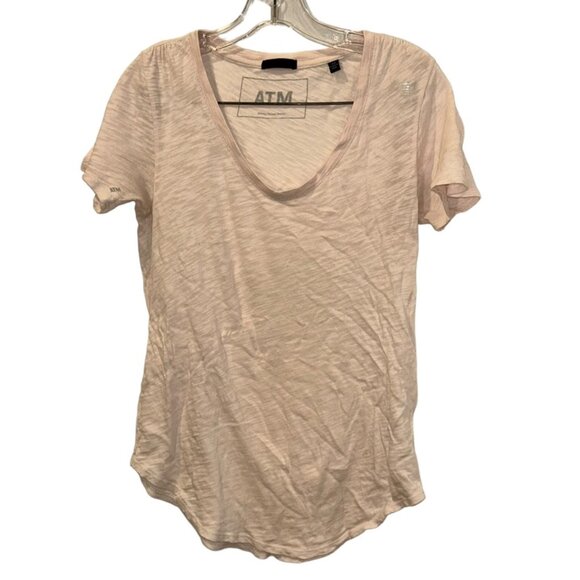 ATM pale pink cotton-feels-linenshort sleeved classic t-shirt top S - Picture 1 of 3